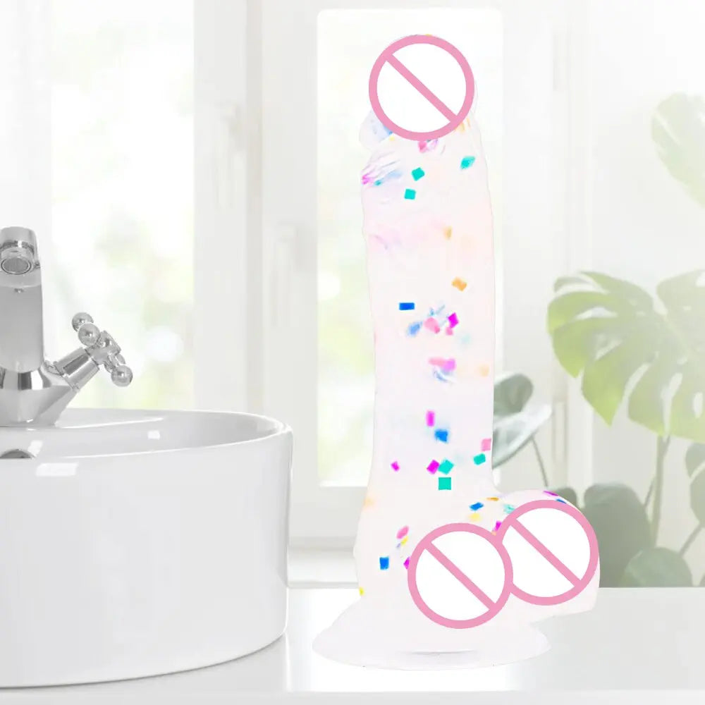 Confetti Dildo ที่สมจริงซิลิโคน Dildo.พร้อมถ้วยดูดสำหรับแฮนด์ฟรีเล่นฟรี.สมจริง Penis สำหรับสตรีและคู่ - buysextoyth