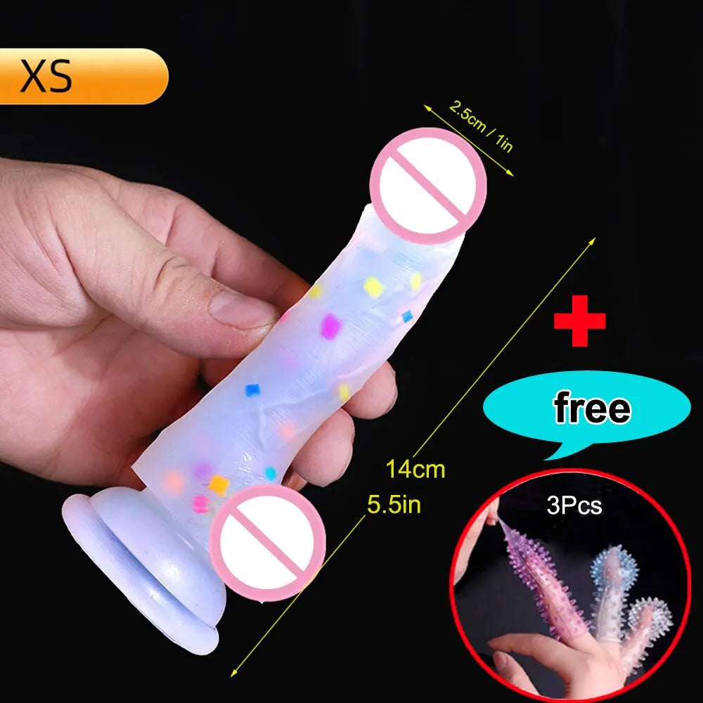 Confetti Dildo ที่สมจริงซิลิโคน Dildo.พร้อมถ้วยดูดสำหรับแฮนด์ฟรีเล่นฟรี.สมจริง Penis สำหรับสตรีและคู่ - buysextoyth