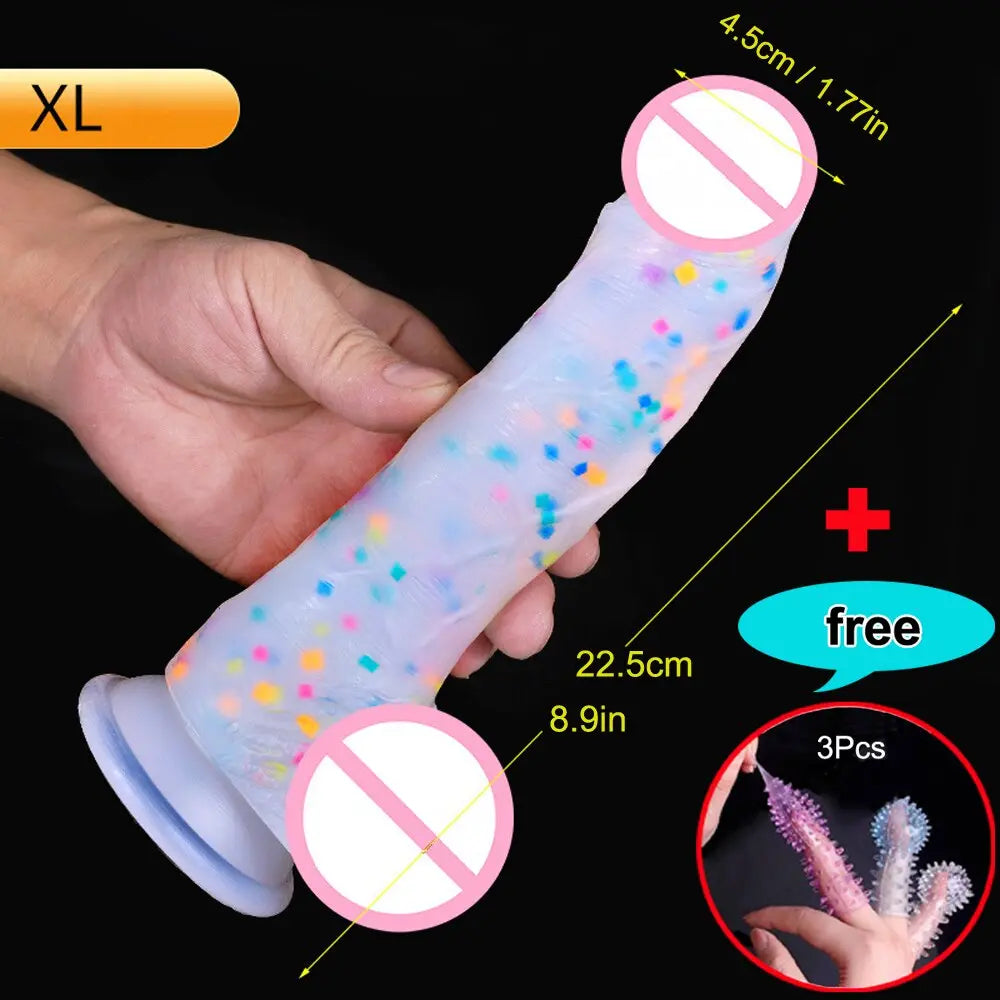 Confetti Dildo ที่สมจริงซิลิโคน Dildo.พร้อมถ้วยดูดสำหรับแฮนด์ฟรีเล่นฟรี.สมจริง Penis สำหรับสตรีและคู่ - buysextoyth