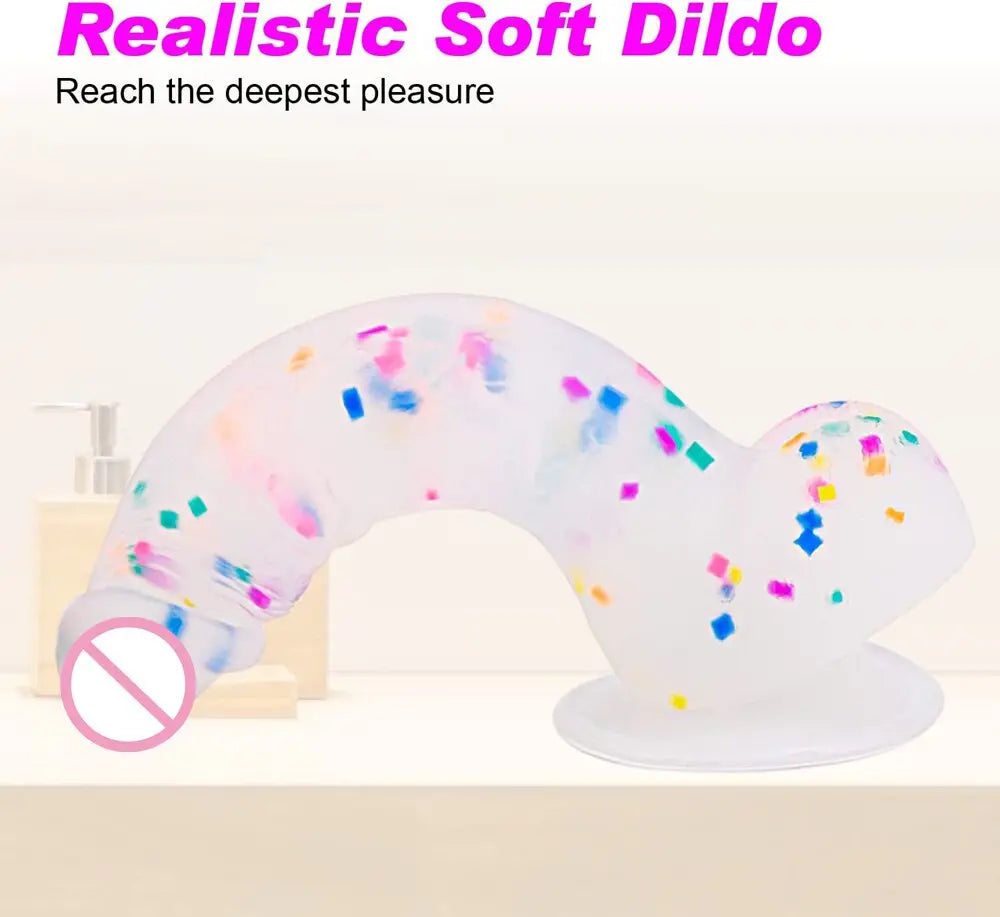 Confetti Dildo ที่สมจริงซิลิโคน Dildo.พร้อมถ้วยดูดสำหรับแฮนด์ฟรีเล่นฟรี.สมจริง Penis สำหรับสตรีและคู่ - buysextoyth