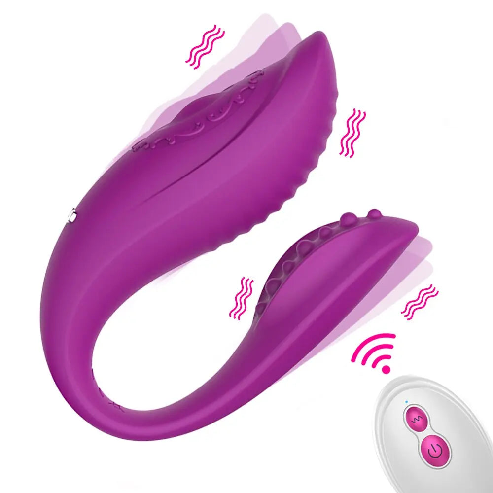 Couple Share Clitoris Vagina G-spot Stimulator Vibrator U Shape Wireless Remote Control Bendable Double Vibrator Sex Toys - buysextoyth
