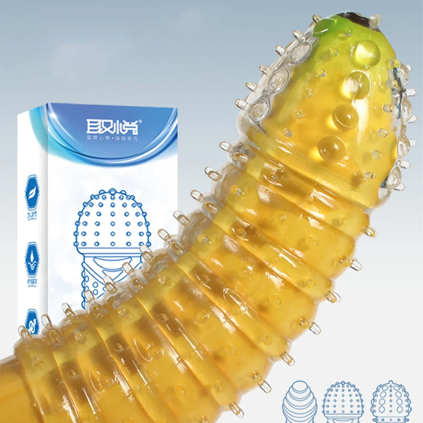 Crystal Ribbed Spikes Dick Extender Penis Enlargement Sleeve Condoms Adult Toys Resuable Condoms G Spot Stimulation Penis Sleeve - buysextoyth