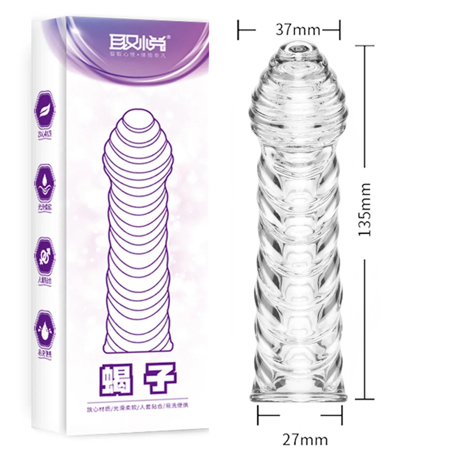 Crystal Ribbed Spikes Dick Extender Penis Enlargement Sleeve Condoms Adult Toys Resuable Condoms G Spot Stimulation Penis Sleeve - buysextoyth