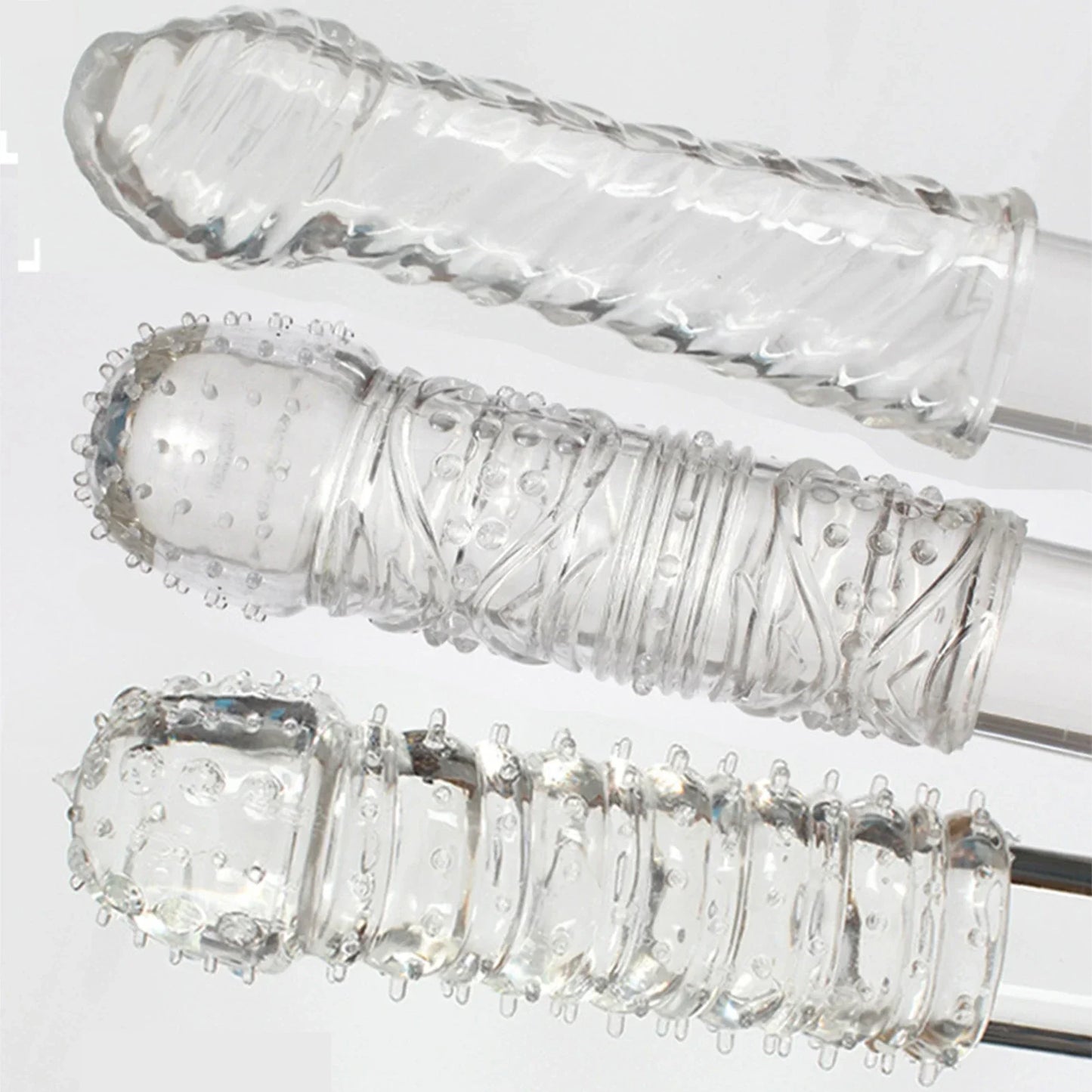 Crystal Ribbed Spikes Dick Extender Penis Enlargement Sleeve Condoms Adult Toys Resuable Condoms G Spot Stimulation Penis Sleeve - buysextoyth