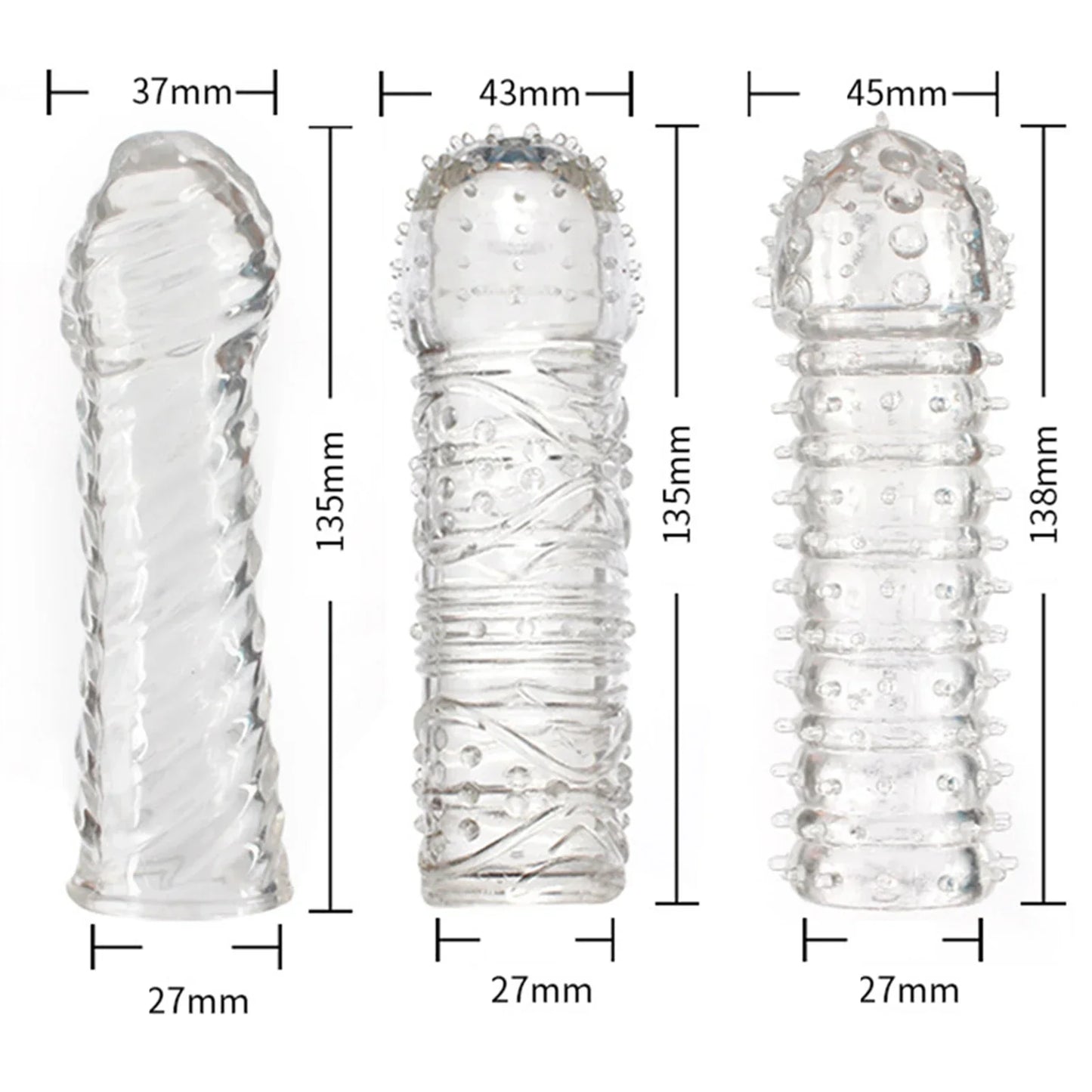 Crystal Ribbed Spikes Dick Extender Penis Enlargement Sleeve Condoms Adult Toys Resuable Condoms G Spot Stimulation Penis Sleeve - buysextoyth