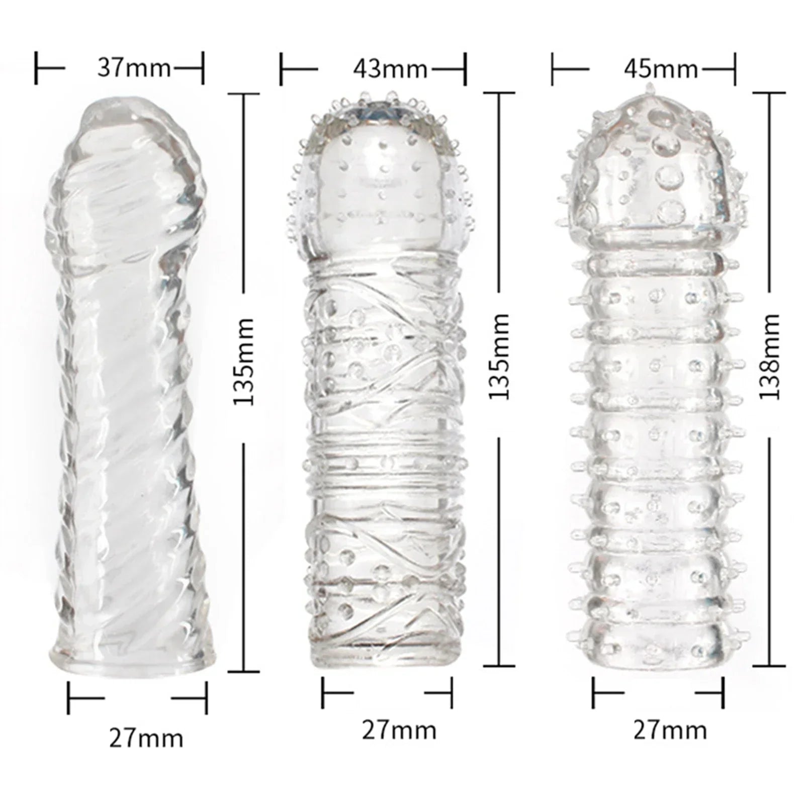 Crystal Ribbed Spikes Dick Extender Penis Enlargement Sleeve Condoms Adult Toys Resuable Condoms G Spot Stimulation Penis Sleeve - buysextoyth