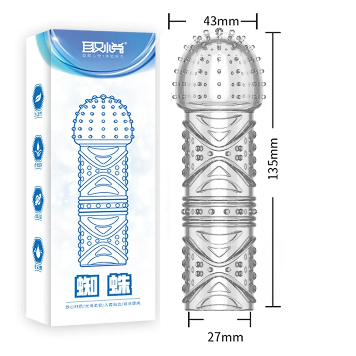 Crystal Ribbed Spikes Dick Extender Penis Enlargement Sleeve Condoms Adult Toys Resuable Condoms G Spot Stimulation Penis Sleeve - buysextoyth