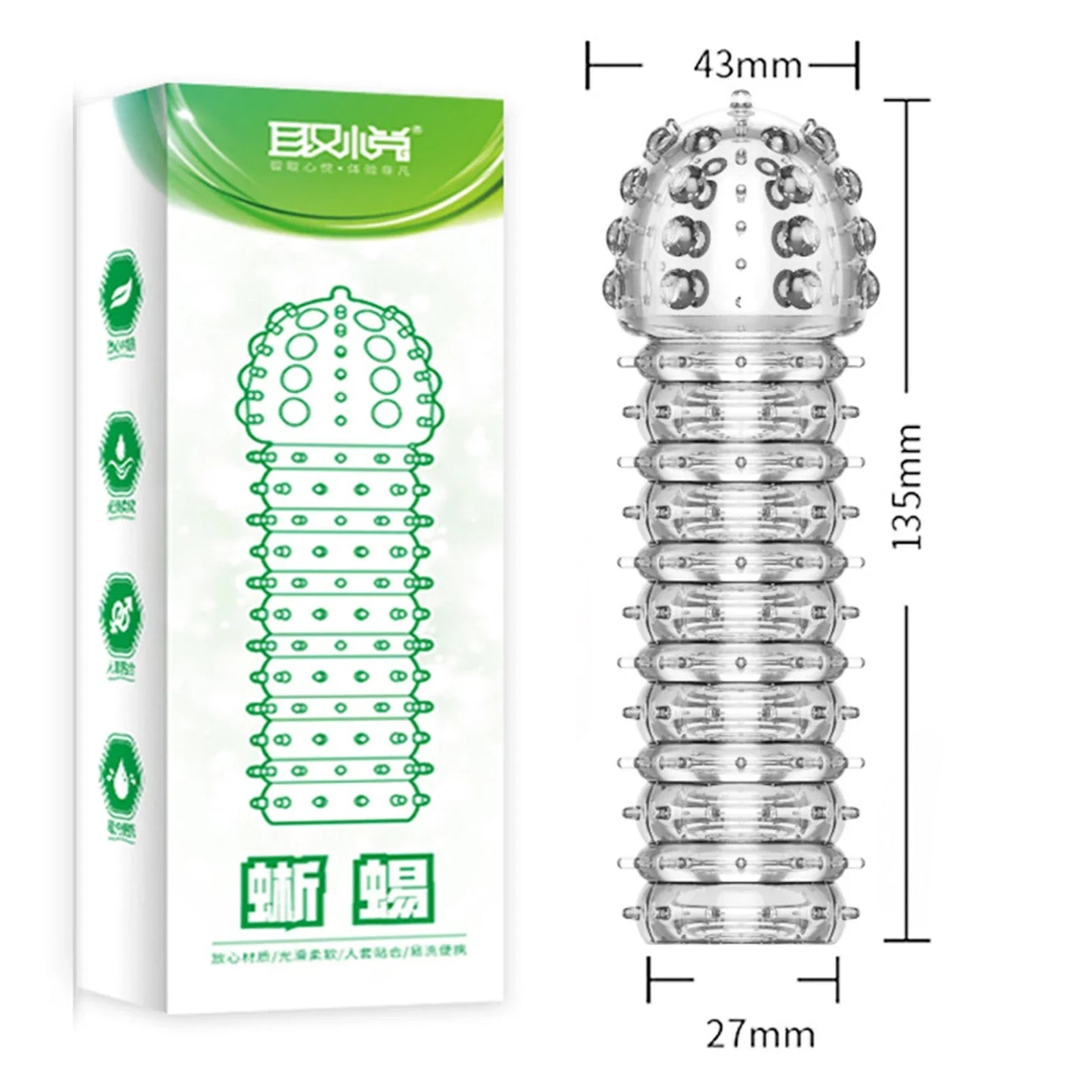 Crystal Ribbed Spikes Dick Extender Penis Enlargement Sleeve Condoms Adult Toys Resuable Condoms G Spot Stimulation Penis Sleeve - buysextoyth