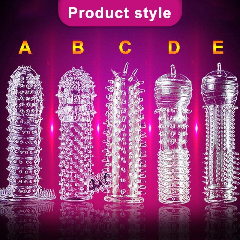5pcs/set TPE Penis Sleeve Delay Time Crystal Cock Rings Reusable Condom Penis Extension Penis Rings Adult Sex Toys for Men - buysextoyth