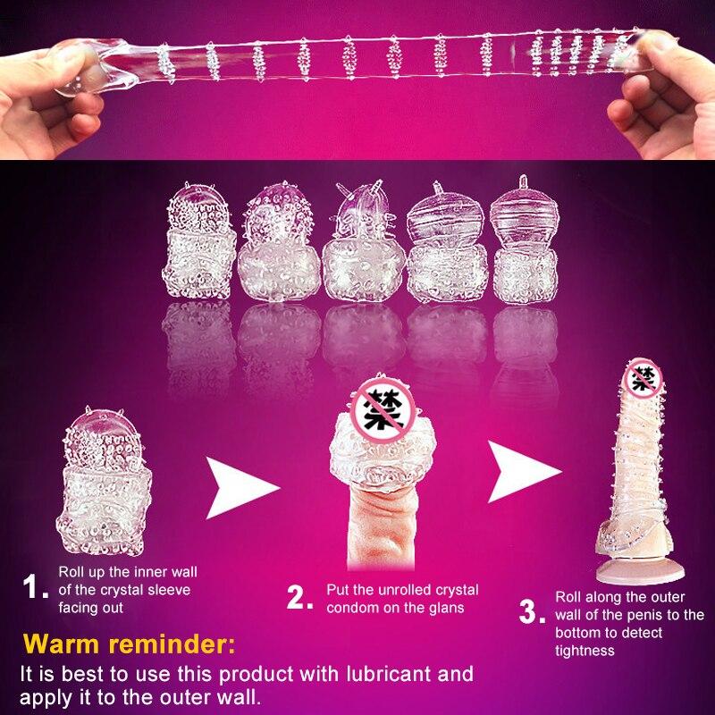 5pcs/set TPE Penis Sleeve Delay Time Crystal Cock Rings Reusable Condom Penis Extension Penis Rings Adult Sex Toys for Men - buysextoyth