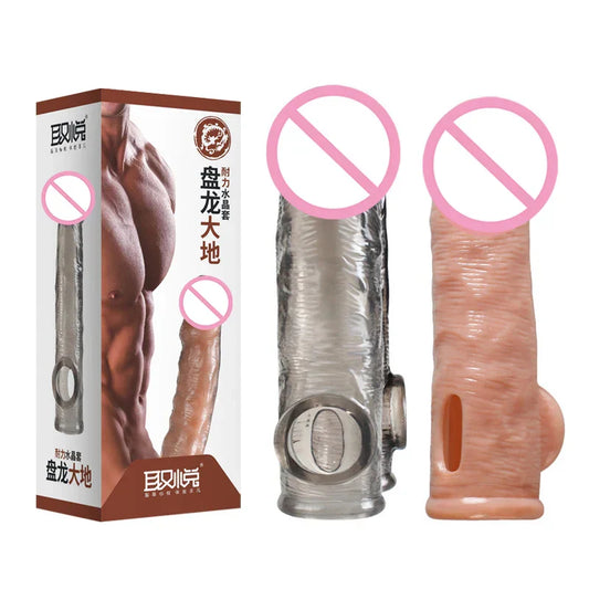 Delay Ejaculation Reusable Penile Extension Sleeve Condom 2 Sizes Cock Ring Male Enlargement For Adult Men Dildo Enhancer Sex - buysextoyth