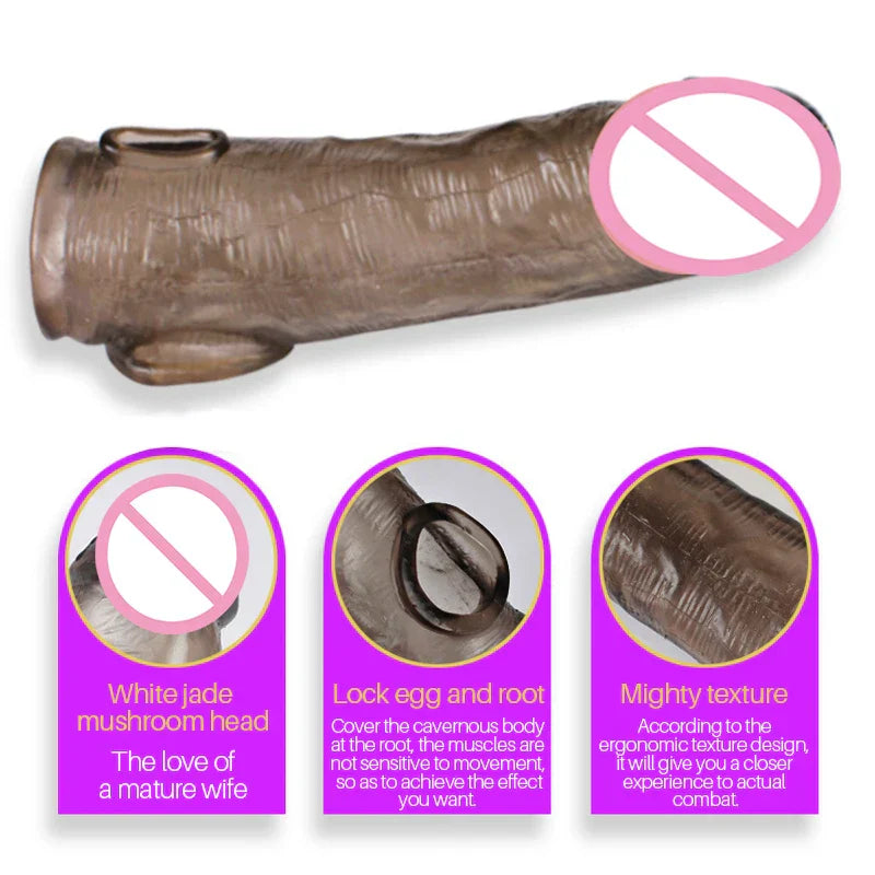 Delay Ejaculation Reusable Penile Extension Sleeve Condom 2 Sizes Cock Ring Male Enlargement For Adult Men Dildo Enhancer Sex - buysextoyth