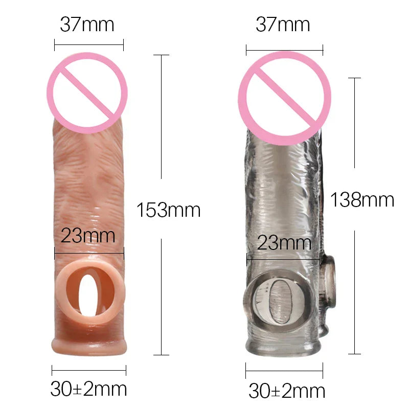 Delay Ejaculation Reusable Penile Extension Sleeve Condom 2 Sizes Cock Ring Male Enlargement For Adult Men Dildo Enhancer Sex - buysextoyth