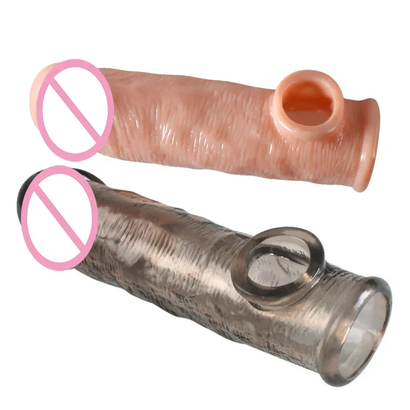 Delay Ejaculation Reusable Penile Extension Sleeve Condom 2 Sizes Cock Ring Male Enlargement For Adult Men Dildo Enhancer Sex - buysextoyth