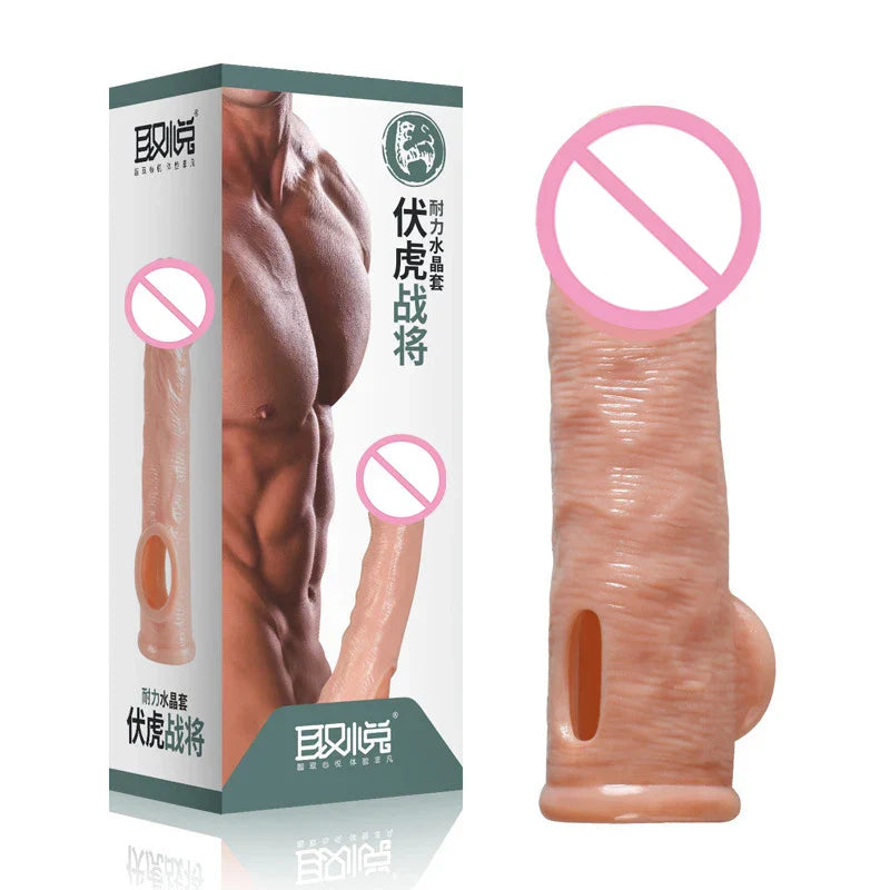 Delay Ejaculation Reusable Penile Extension Sleeve Condom 2 Sizes Cock Ring Male Enlargement For Adult Men Dildo Enhancer Sex - buysextoyth
