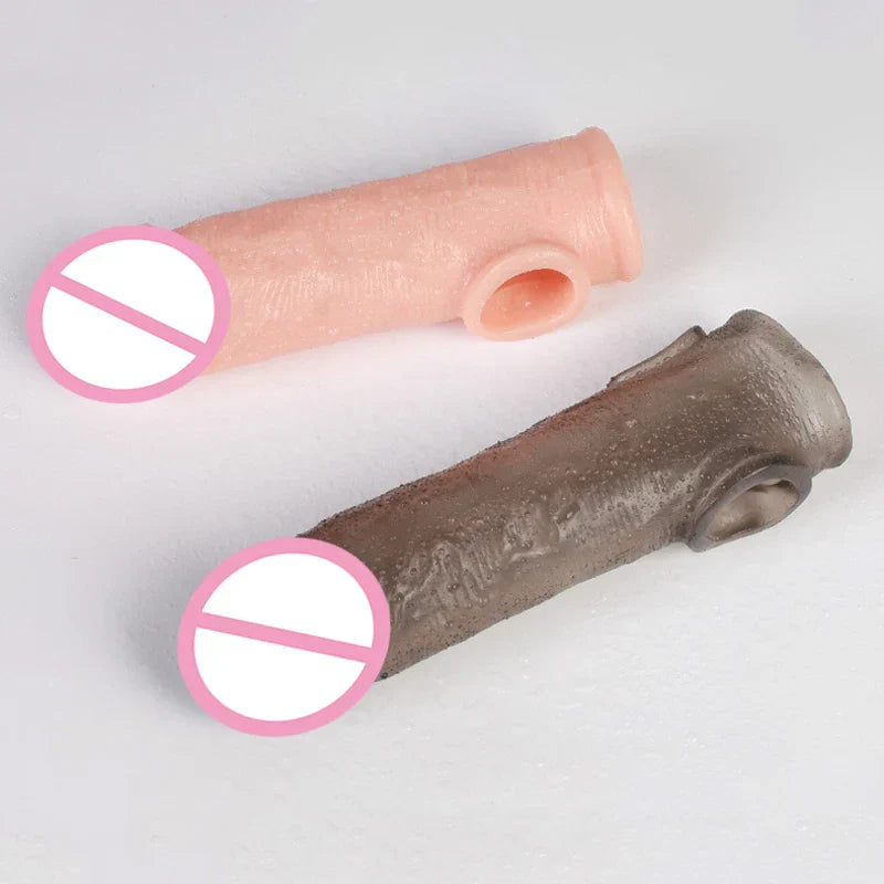 Delay Ejaculation Reusable Penile Extension Sleeve Condom 2 Sizes Cock Ring Male Enlargement For Adult Men Dildo Enhancer Sex - buysextoyth