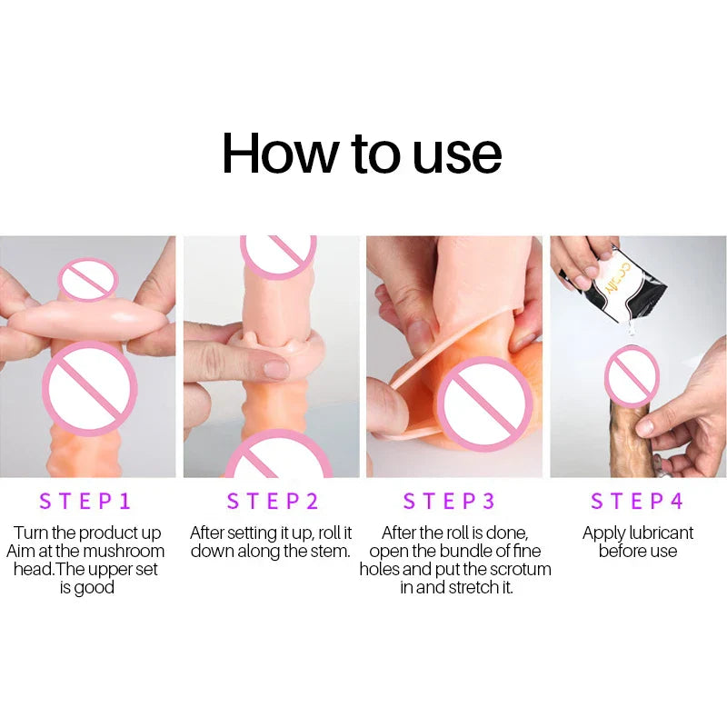 Delay Ejaculation Reusable Penile Extension Sleeve Condom 2 Sizes Cock Ring Male Enlargement For Adult Men Dildo Enhancer Sex - buysextoyth