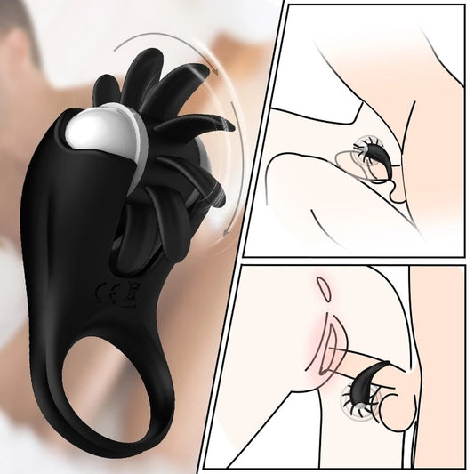 คู่หุ้นแหวนอวัยวะเพศชาย Delay Lock Sperm Vibrator ลิ้นเลีย G จุดกระตุ้นช่องคลอด Clit Stimulator Orgasm ล็อคชาย - buysextoyth