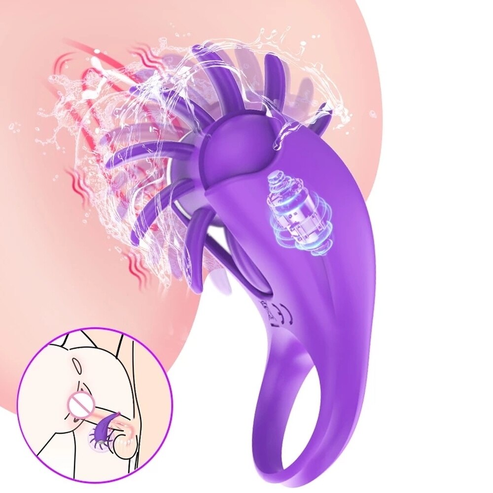 คู่หุ้นแหวนอวัยวะเพศชาย Delay Lock Sperm Vibrator ลิ้นเลีย G จุดกระตุ้นช่องคลอด Clit Stimulator Orgasm ล็อคชาย - buysextoyth