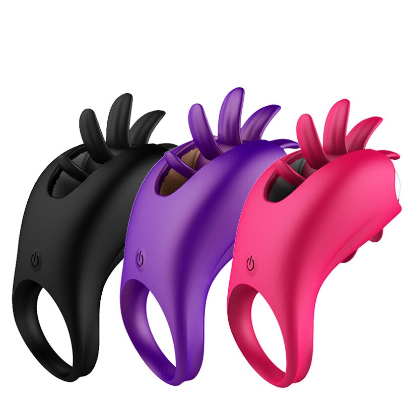 คู่หุ้นแหวนอวัยวะเพศชาย Delay Lock Sperm Vibrator ลิ้นเลีย G จุดกระตุ้นช่องคลอด Clit Stimulator Orgasm ล็อคชาย - buysextoyth