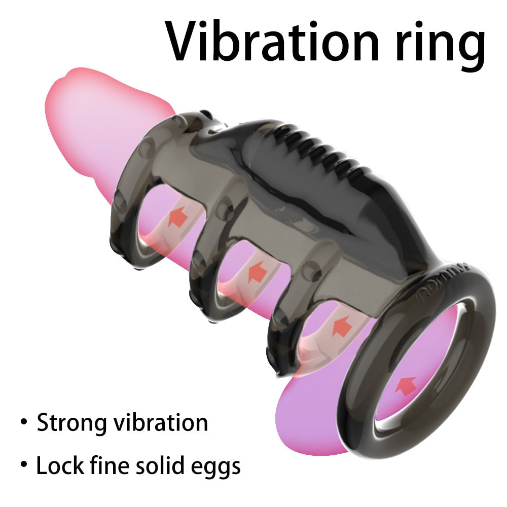 Dick Vibrating Penis Rings for Male Delay Ejaculation Men Sex Toys Silicon Penis Sleeve Ring Cock Ring Men Chastity Cage Device - buysextoyth