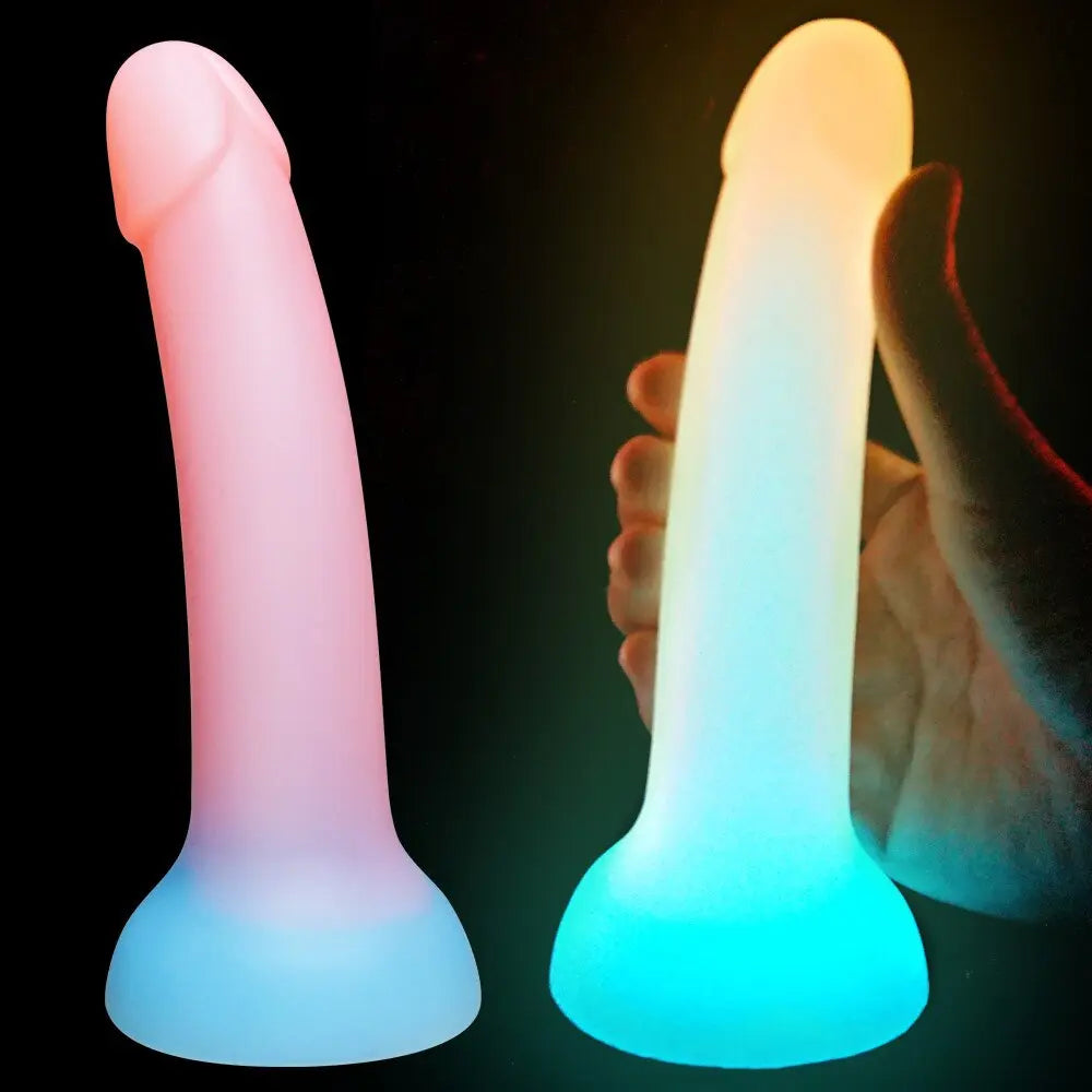 ขนาดใหญ่ส่องสว่าง Dildo Anal เซ็กซ์ทอย Butt Plug สำหรับผู้หญิงคู่ซิลิโคนเรืองแสงอวัยวะเพศชายดูดถ้วยผู้ใหญ่เร้าอารมณ์ผลิตภัณฑ์ - buysextoyth