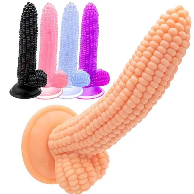 ข้าวโพดซิลิโคนจริง Dildo Anal ปลั๊กดูดถ้วยผัก Dildo เพศของเล่นสำหรับผู้หญิงช่องคลอดนวด G-Spot masturbator ดี - buysextoyth