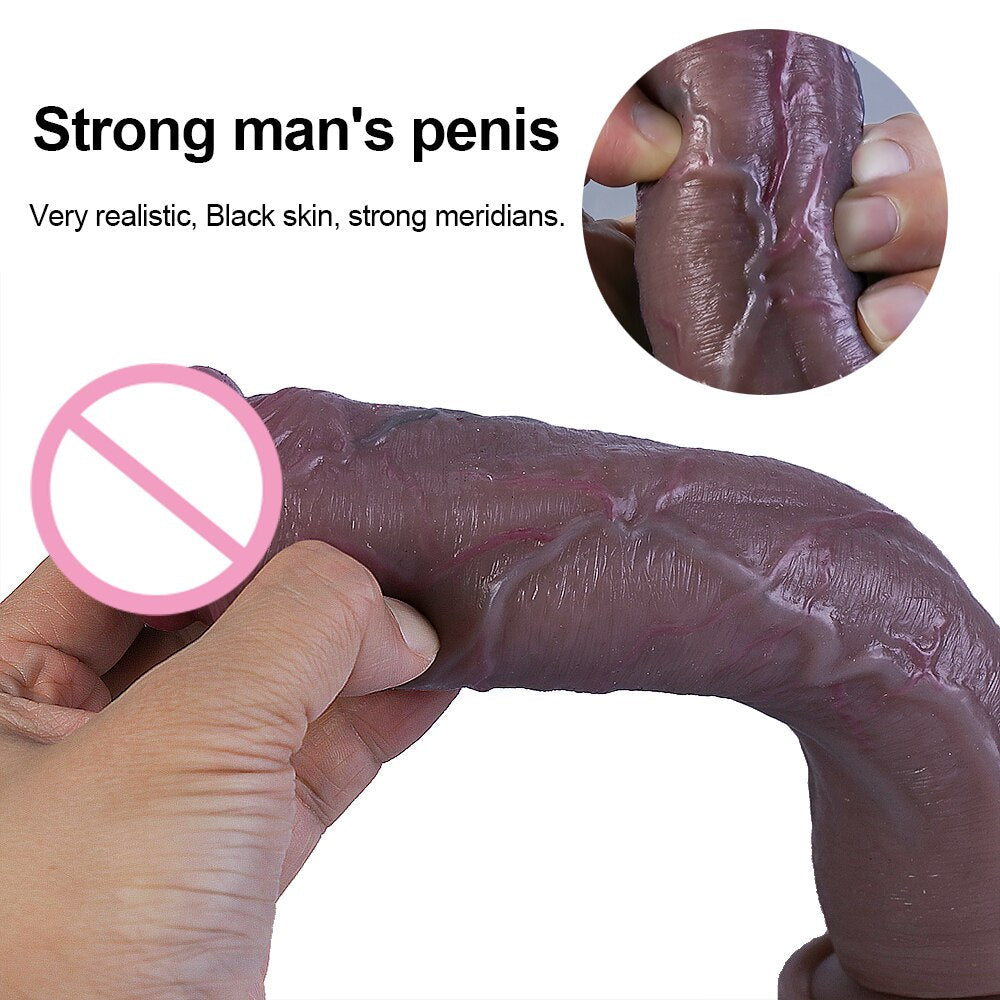 ผิวสีดำจริง Dildo นุ่มเซ็กซี่ขนาดใหญ่อวัยวะเพศชายที่สมจริง Cock หญิง Masturbator G-Spot Anal Sex ของเล่นสายรัดขนาดใหญ่ Dick สำหรับสตรี - buysextoyth