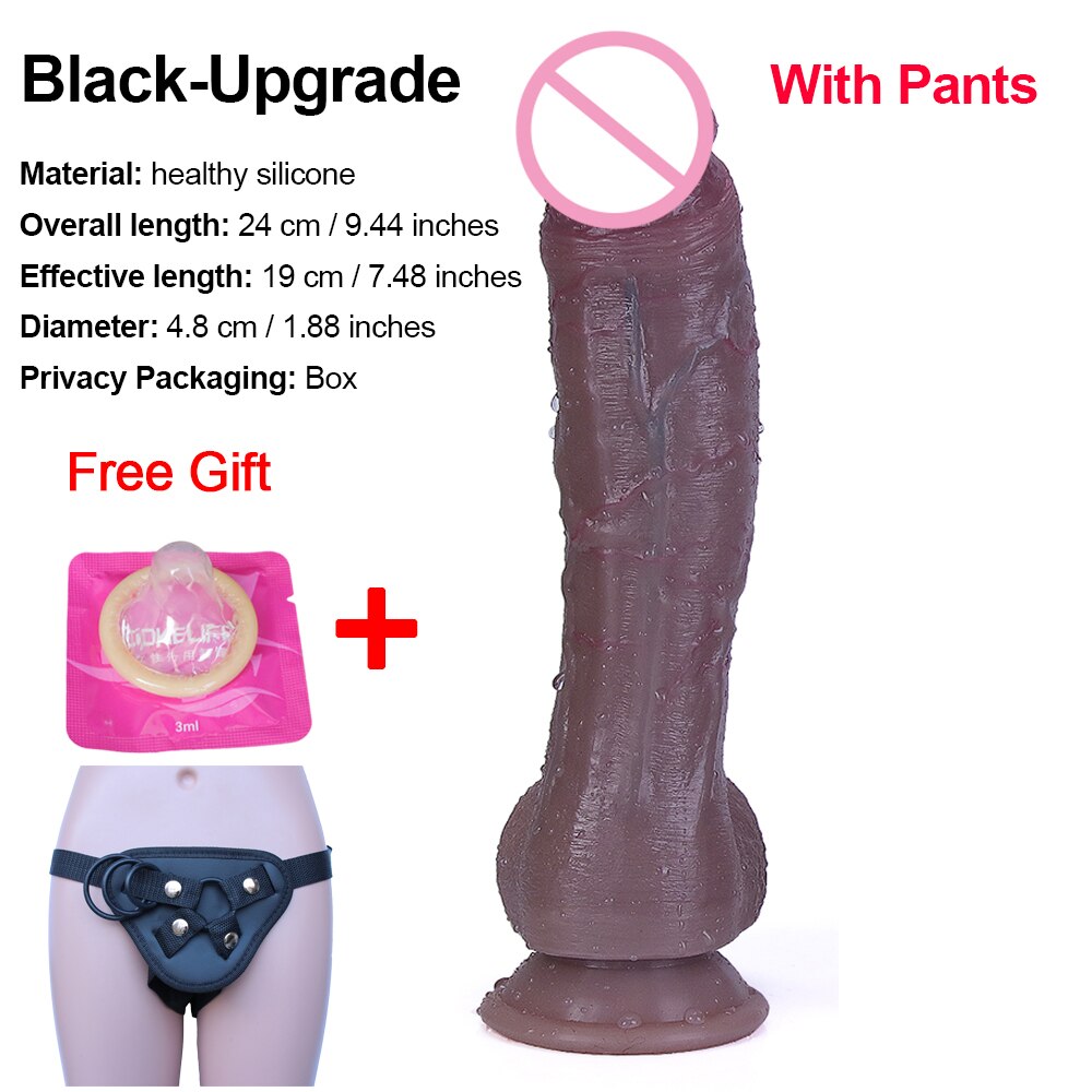 ผิวสีดำจริง Dildo นุ่มเซ็กซี่ขนาดใหญ่อวัยวะเพศชายที่สมจริง Cock หญิง Masturbator G-Spot Anal Sex ของเล่นสายรัดขนาดใหญ่ Dick สำหรับสตรี - buysextoyth