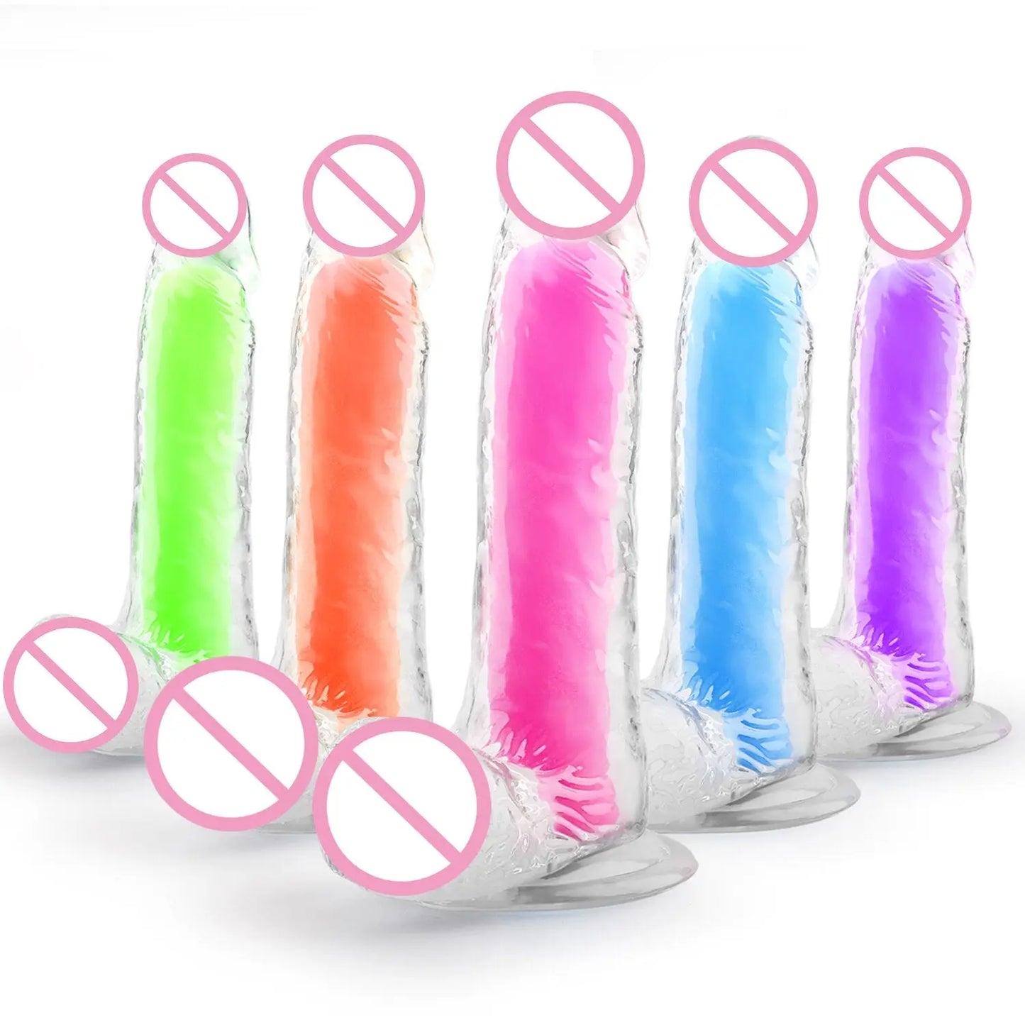 เลสเบี้ยน Dildo ดูดถ้วยสมจริง Penis สำหรับผู้หญิงช่องคลอด Clitoris Stimulator หญิง Masturbator Noctilucent เซ็กซ์ทอย - buysextoyth