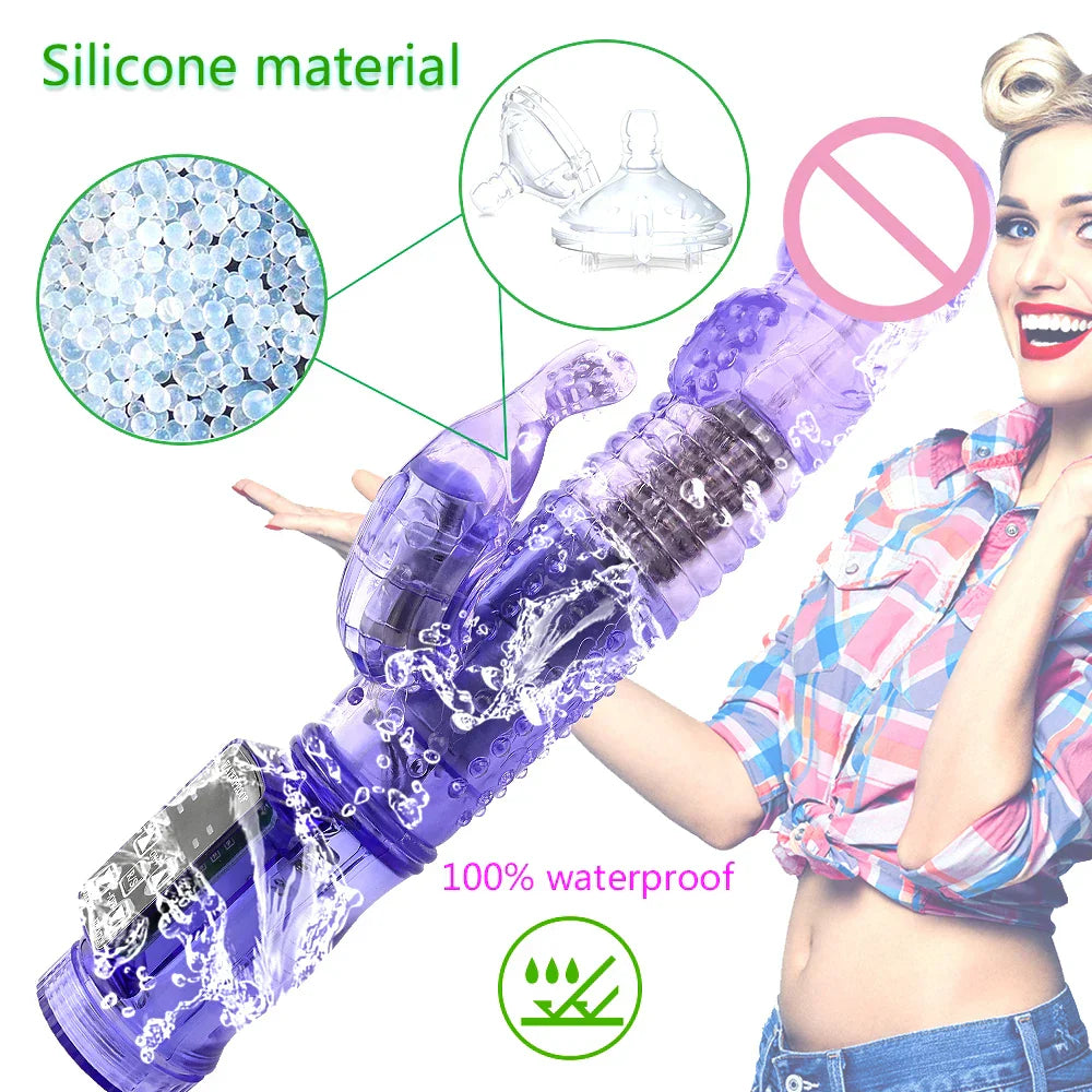 Dildo Rabbit Vibrator Masturbator G Spot 12 Speeds Vibration Dual Motor Massager Clitoris Rotation Stimulator Female Sex Toy - buysextoyth