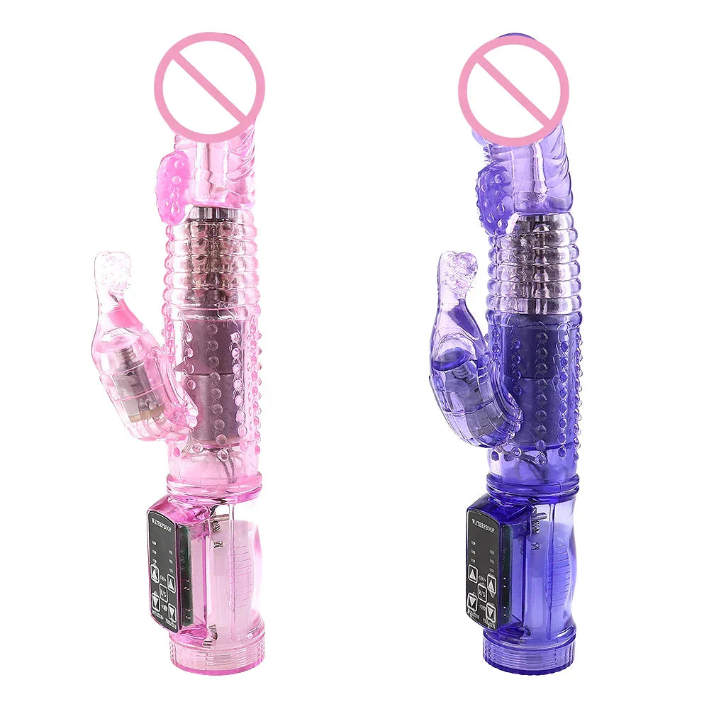 Dildo Rabbit Vibrator Masturbator G Spot 12 Speeds Vibration Dual Motor Massager Clitoris Rotation Stimulator Female Sex Toy - buysextoyth