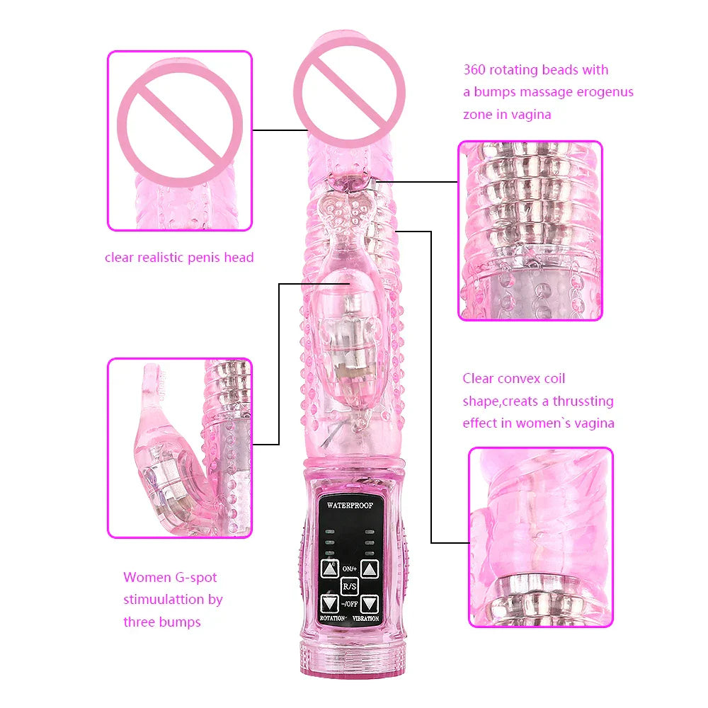Dildo Rabbit Vibrator Masturbator G Spot 12 Speeds Vibration Dual Motor Massager Clitoris Rotation Stimulator Female Sex Toy - buysextoyth