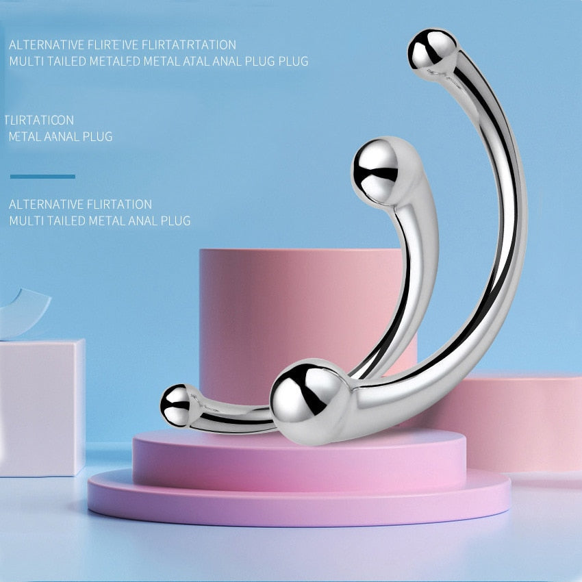 Double Ended Stainless Steel G Spot Wand Massage Stick Pure Metal Penis P-Spot Stimulator Anal Plug Dildo Sex Toy for Women Men - buysextoyth