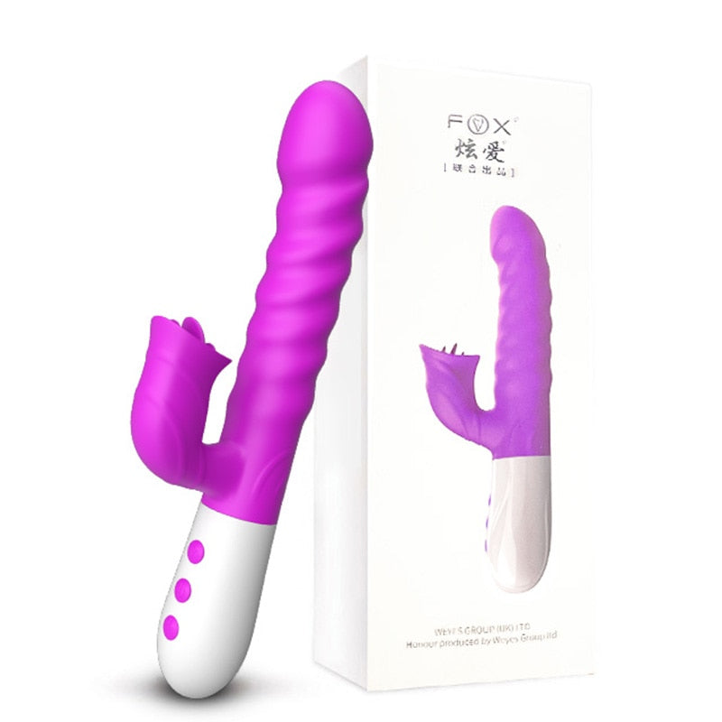 Double Tongue Vibrating dildo with Telescopic Rotating vibrators for woman Anal vaginal Clitoris Stimulator Adult suck sex toys - buysextoyth