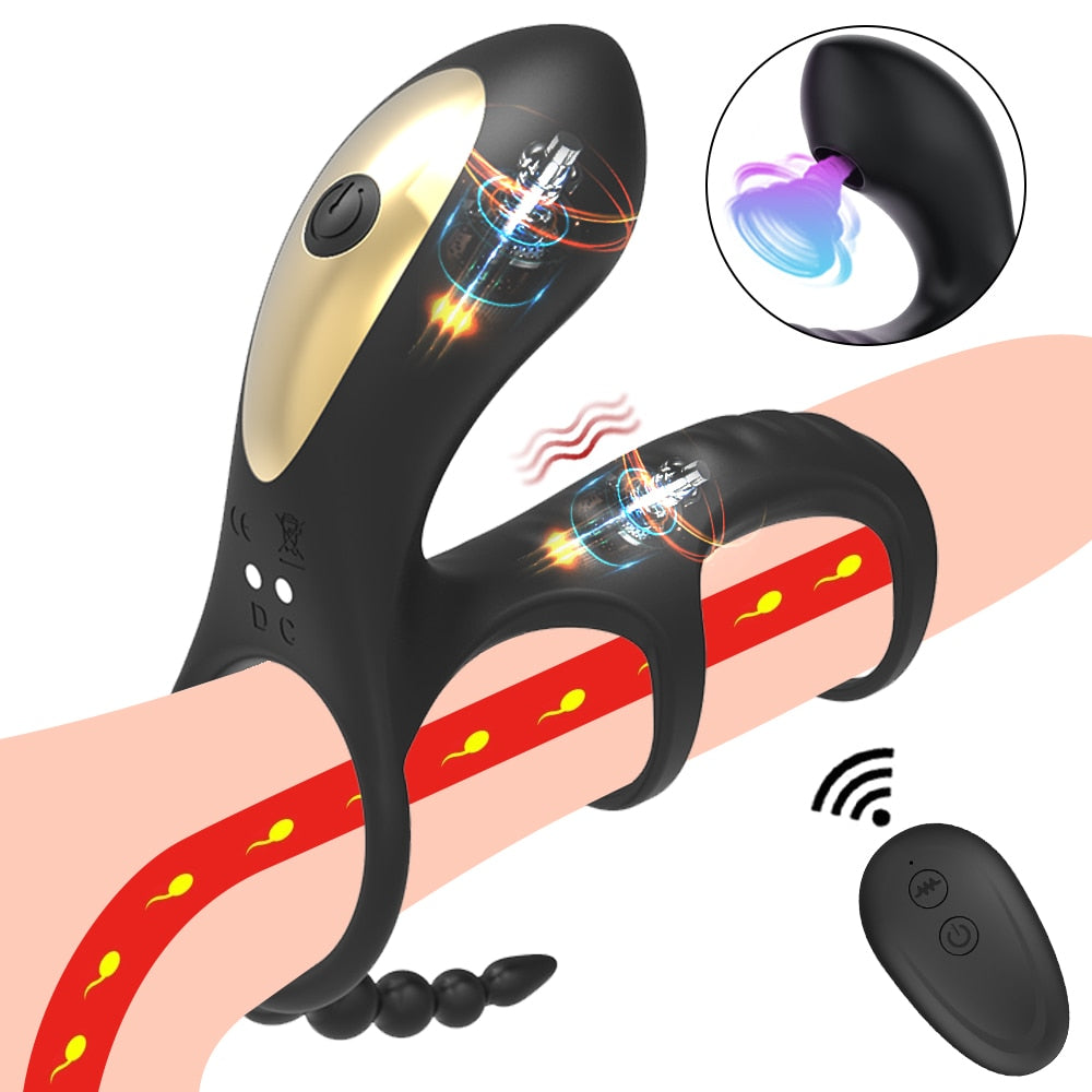 Dual Vibrating อวัยวะเพศชาย Clitoris แหวนดูด Anal Stimulation Penis Erection Vibrator สำหรับคู่ Cockring รีโมทคอนโทรลเครื่องมือทางเพศ - buysextoyth