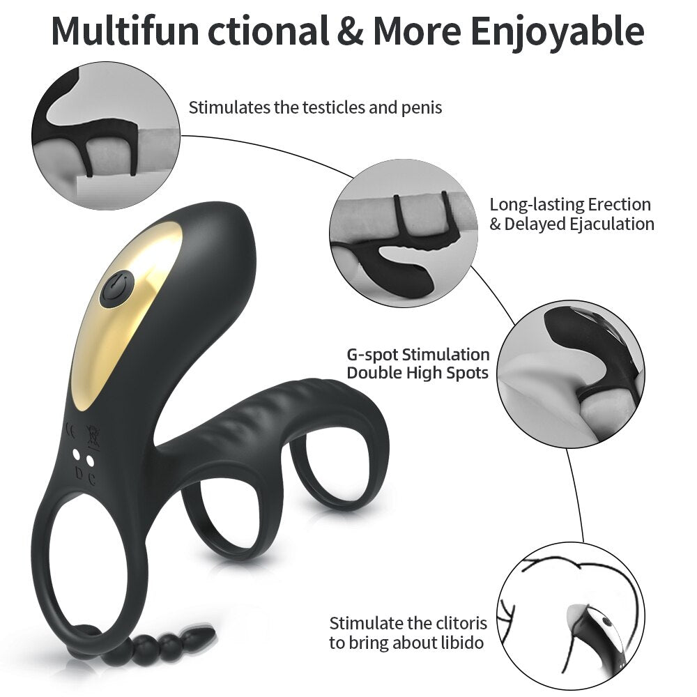 Dual Vibrating อวัยวะเพศชาย Clitoris แหวนดูด Anal Stimulation Penis Erection Vibrator สำหรับคู่ Cockring รีโมทคอนโทรลเครื่องมือทางเพศ - buysextoyth