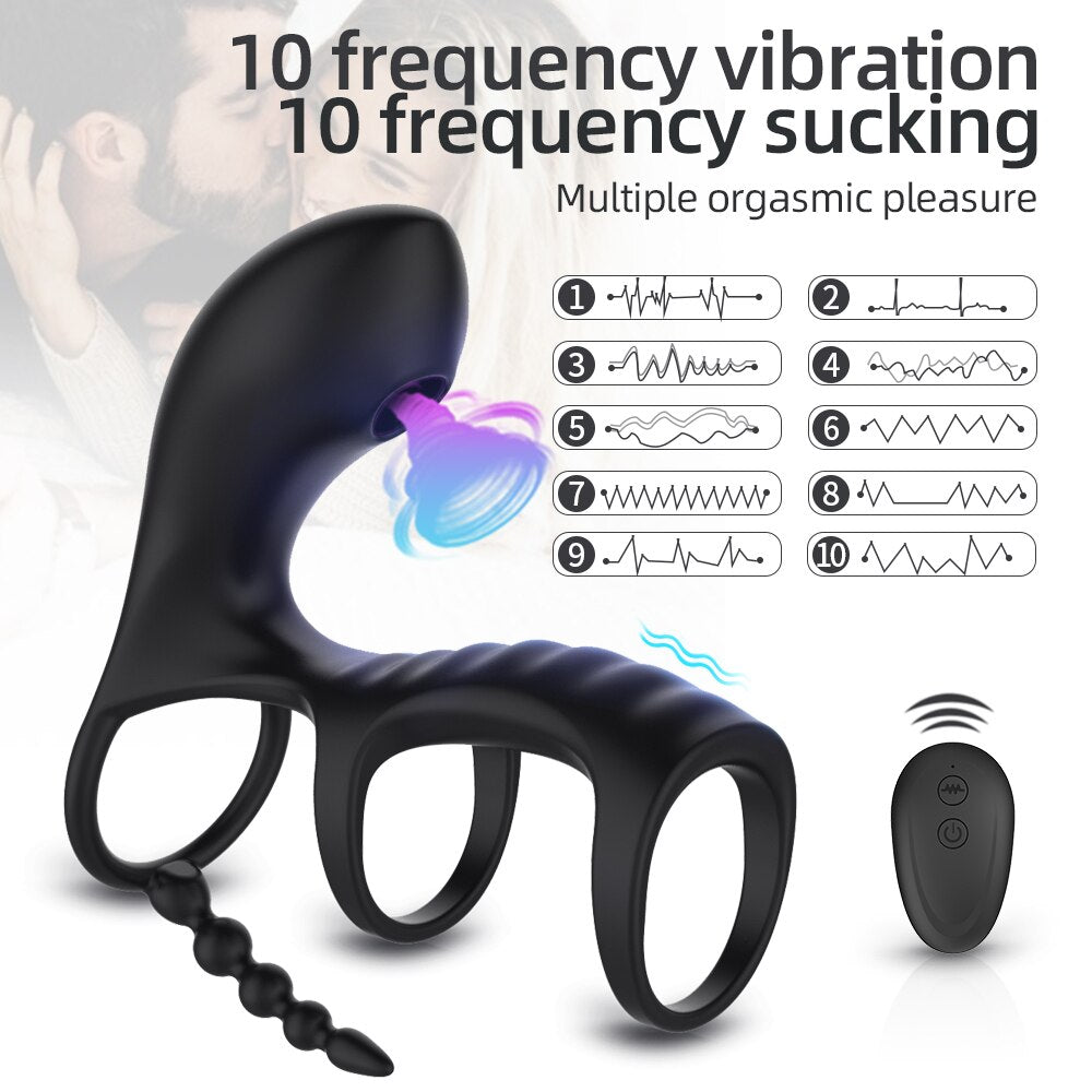 Dual Vibrating อวัยวะเพศชาย Clitoris แหวนดูด Anal Stimulation Penis Erection Vibrator สำหรับคู่ Cockring รีโมทคอนโทรลเครื่องมือทางเพศ - buysextoyth