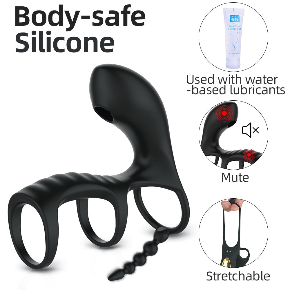 Dual Vibrating อวัยวะเพศชาย Clitoris แหวนดูด Anal Stimulation Penis Erection Vibrator สำหรับคู่ Cockring รีโมทคอนโทรลเครื่องมือทางเพศ - buysextoyth