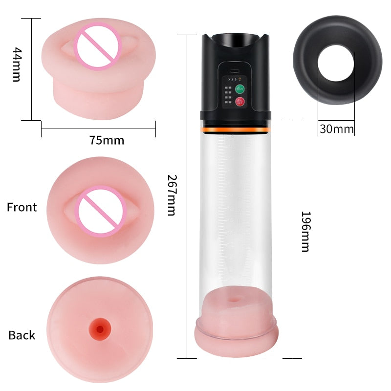 Electric Penis Pump Male Masturbator USB Charging Automatic Penis Extender Vacuum Pump Penile Enlarger Erection Sex Toys for Men - buysextoyth