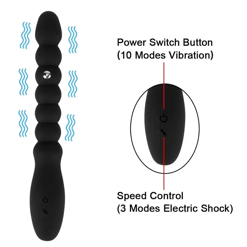 Electric Shock Anal Vibrator Pulse Sex Toy Anal Beads Vibrators Gay Prostate Massage Silicone Butt Plugs For Couple - buysextoyth