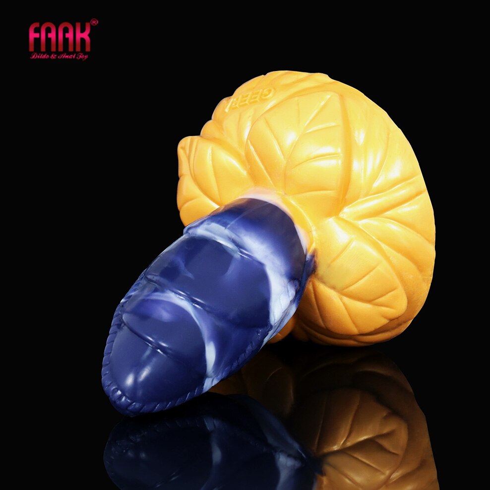 FAAK Large Base Butt Plug Blue and Gold Bud Shape Ribbed Anal Sex Toys with Suction Cup Adult Erotic Products Couple Flirting - buysextoyth