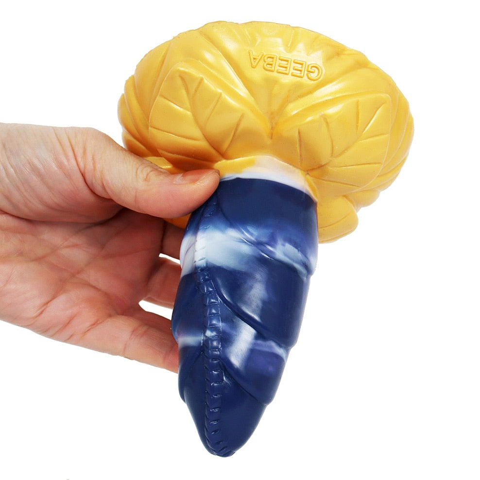 FAAK Large Base Butt Plug Blue and Gold Bud Shape Ribbed Anal Sex Toys with Suction Cup Adult Erotic Products Couple Flirting - buysextoyth