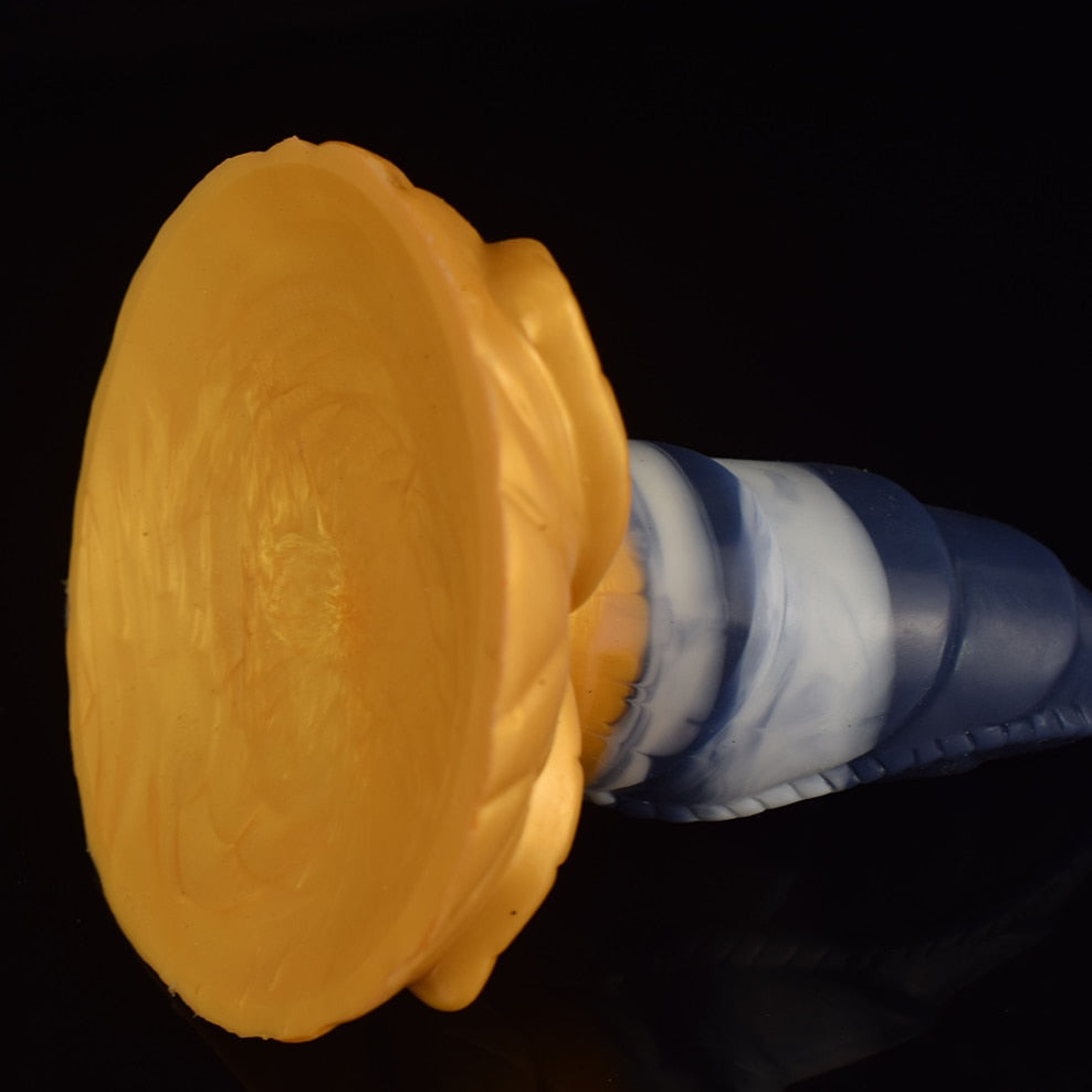 FAAK Large Base Butt Plug Blue and Gold Bud Shape Ribbed Anal Sex Toys with Suction Cup Adult Erotic Products Couple Flirting - buysextoyth