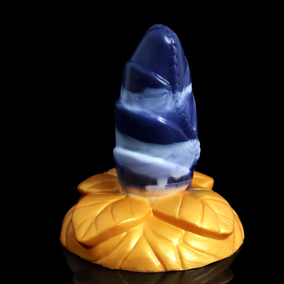 FAAK Large Base Butt Plug Blue and Gold Bud Shape Ribbed Anal Sex Toys with Suction Cup Adult Erotic Products Couple Flirting - buysextoyth