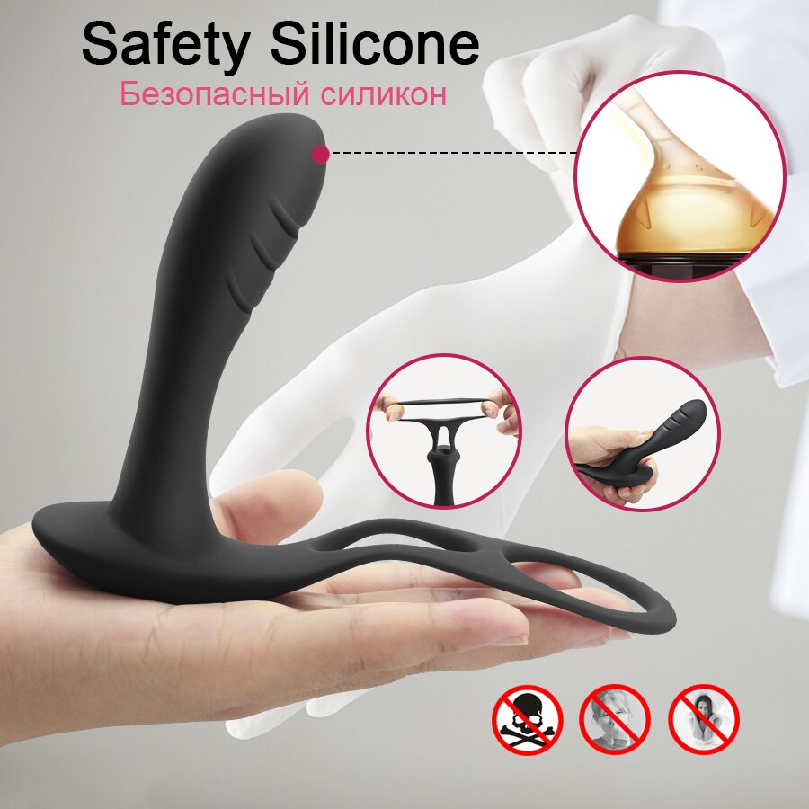 ชายนวดต่อมลูกหมาก Vibrator Anal Butt Plug แหวนคู่ไร้สาย Vbrators Delay Ejaculation เซ็กซ์ทอยสำหรับเกย์ - buysextoyth