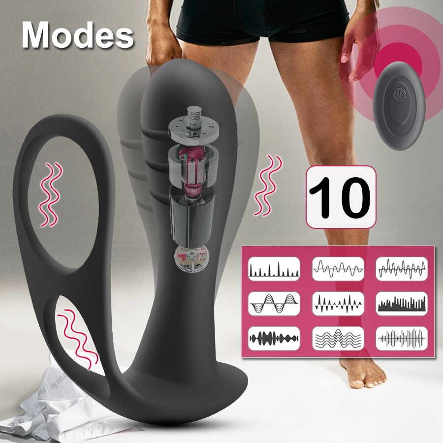 ชายนวดต่อมลูกหมาก Vibrator Anal Butt Plug แหวนคู่ไร้สาย Vbrators Delay Ejaculation เซ็กซ์ทอยสำหรับเกย์ - buysextoyth