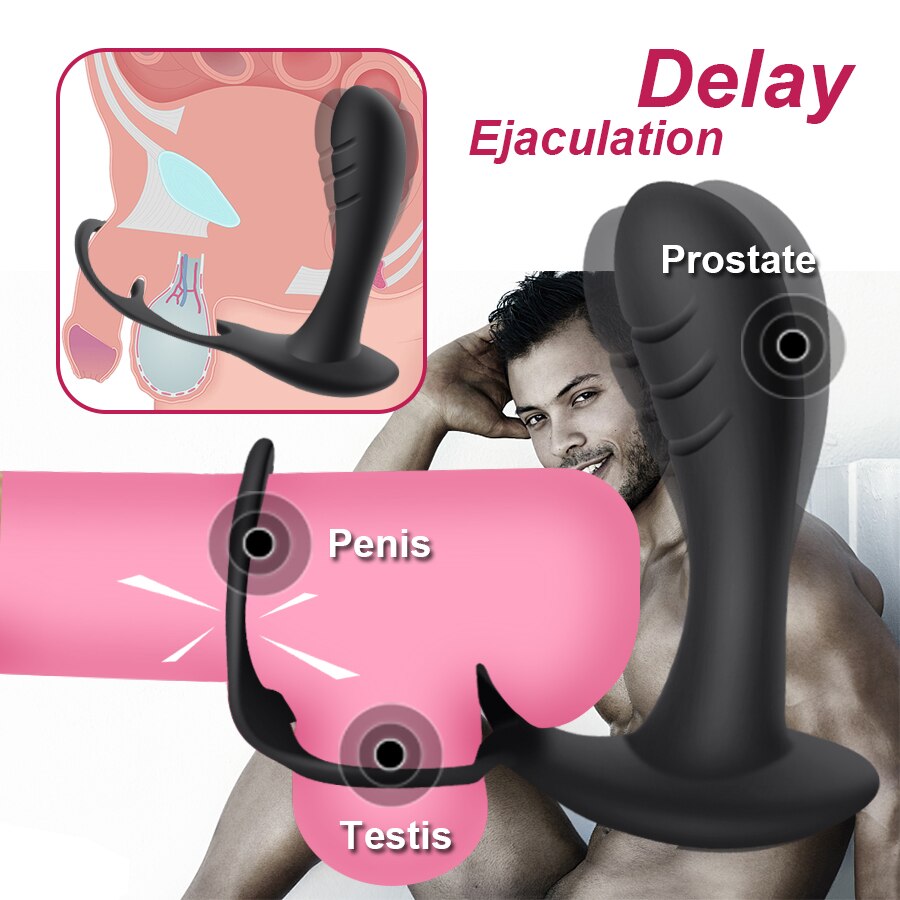 ชายนวดต่อมลูกหมาก Vibrator Anal Butt Plug แหวนคู่ไร้สาย Vbrators Delay Ejaculation เซ็กซ์ทอยสำหรับเกย์ - buysextoyth