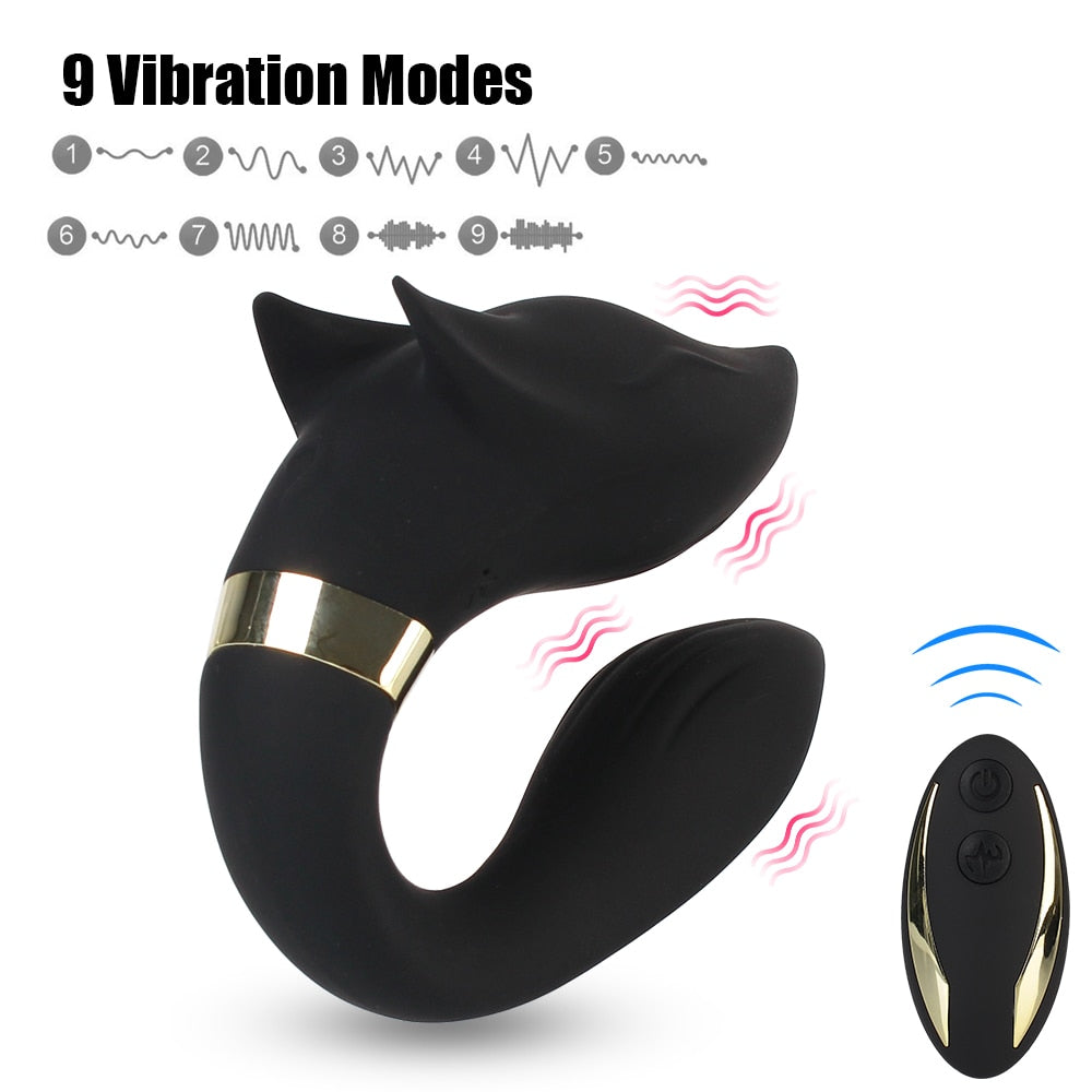 FOX Vibrator Clitoris Stimulator Double-headed Vibration Ring Wearable Couple Resonant 9 Mode Sex Toy for Women - buysextoyth