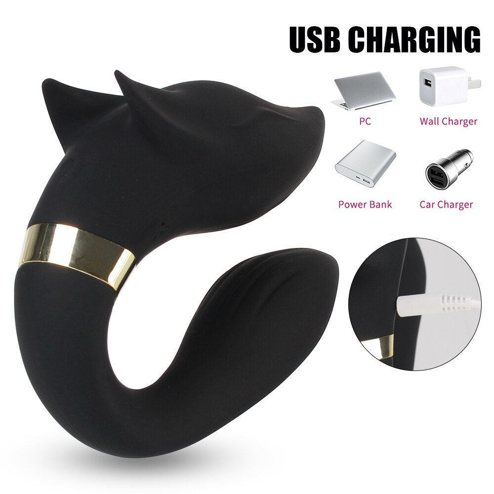 FOX Vibrator Clitoris Stimulator Double-headed Vibration Ring Wearable Couple Resonant 9 Mode Sex Toy for Women - buysextoyth